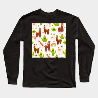 Alpaca and cactus seamless pattern Long Sleeve T-Shirt